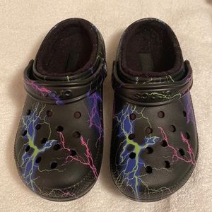 Black multi colored crocs